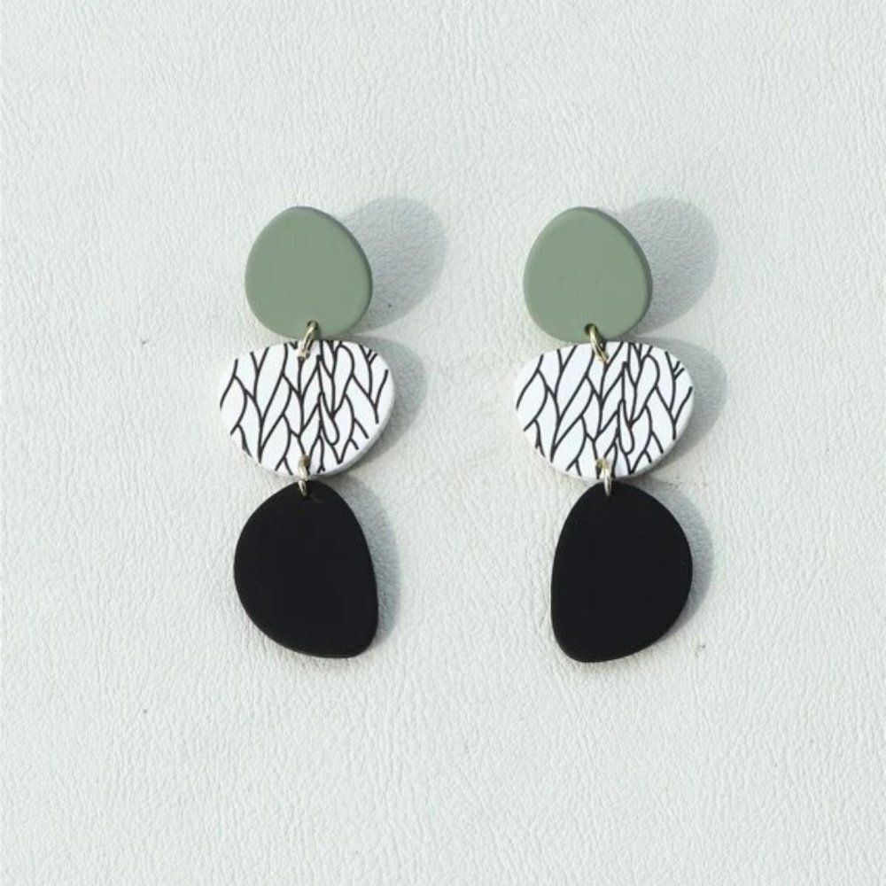 5/$25 Green and Black Acrylic Geometric Statement Earrings - Picture 6 of 10